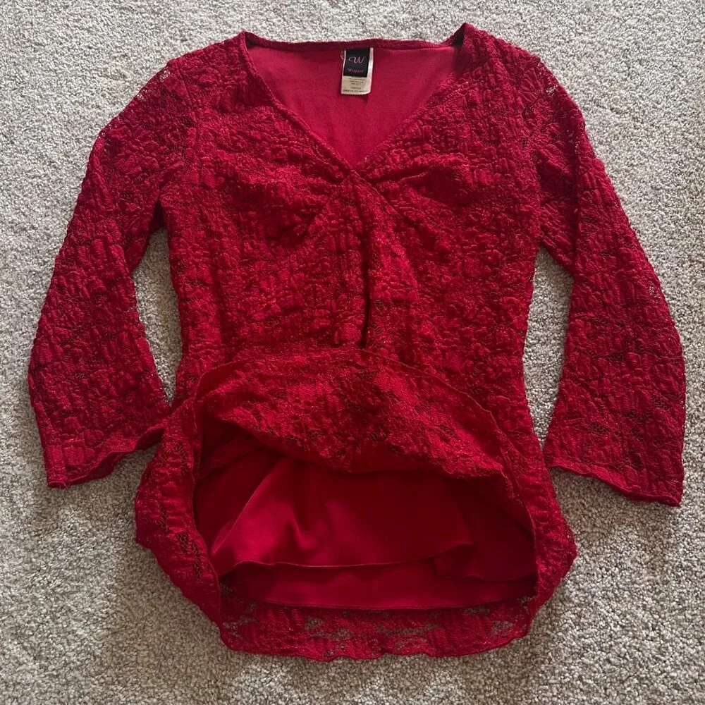 Vintage Wrapper Red Lace Babydoll Long Sleeve Italian Top size Medium - Picture 7 of 9